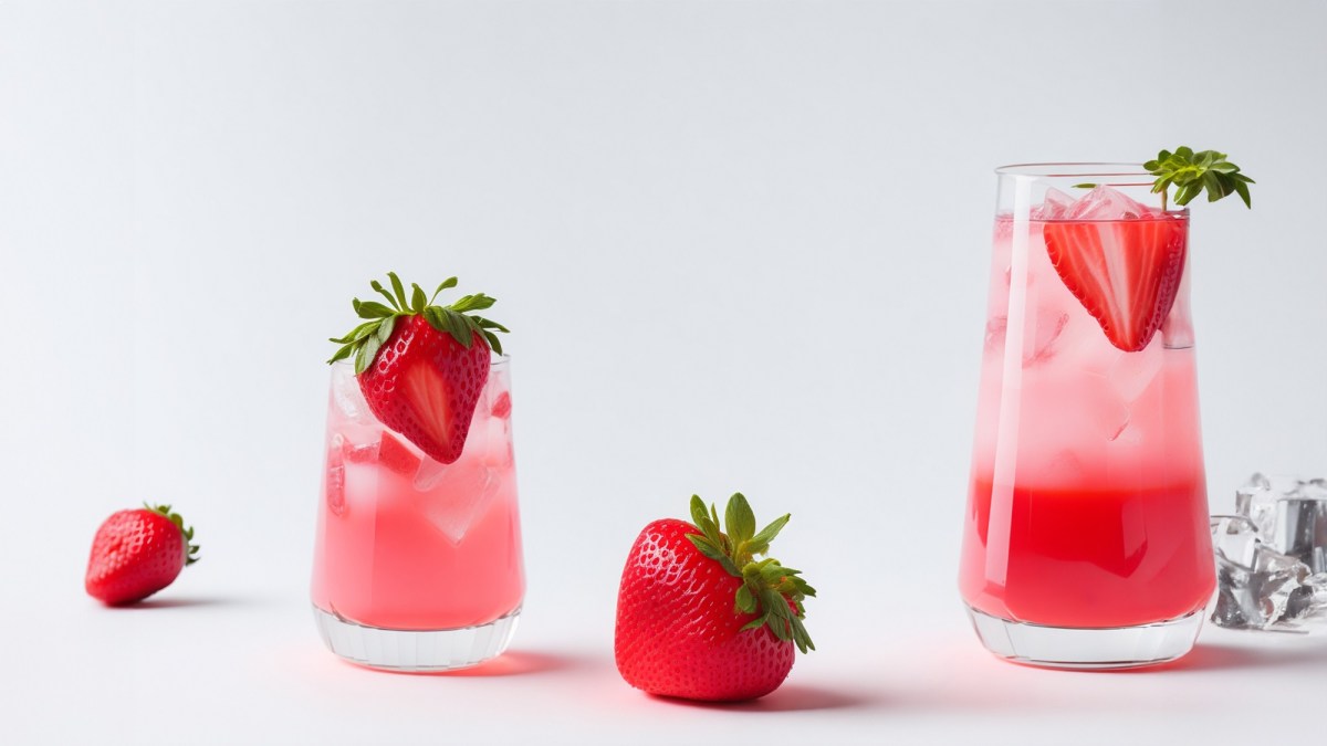 2 Gläser Aperol-Erdbeer-Spritz garniert mit Erdbeeren