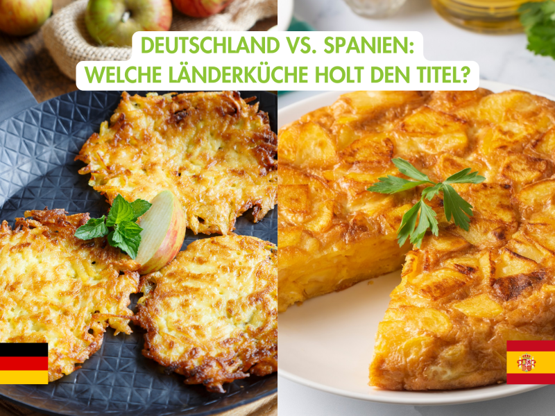 Deutschland gegen Spanien: Kartoffelpuffer und Tortilla de patata gegenübergestellt.