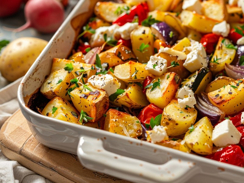 Ein-Blech-Rezept mit Zucchini: Feta-Kartoffeln mit Ofengemüse