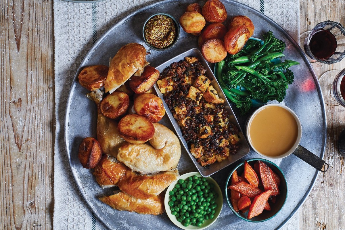 Ein Hähnchenbraten-Board in der Draufsicht.