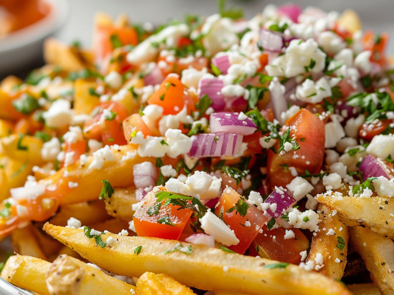 Griechische Kartoffeln: Probiere Loaded Fries mit Tomaten und Feta