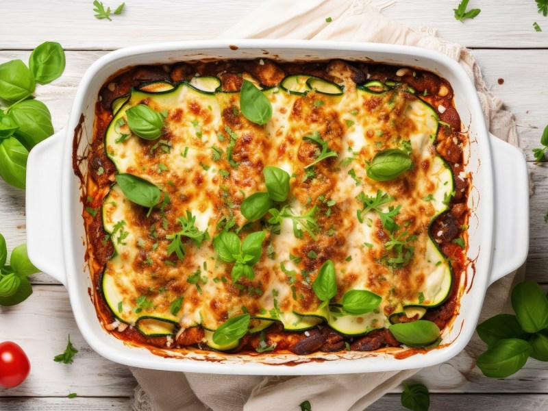 Zucchini-Lasagne in Auflaufform