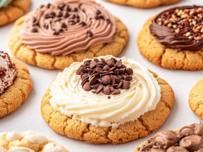 Crumbl Cookies mit verschiedenen Toppings.