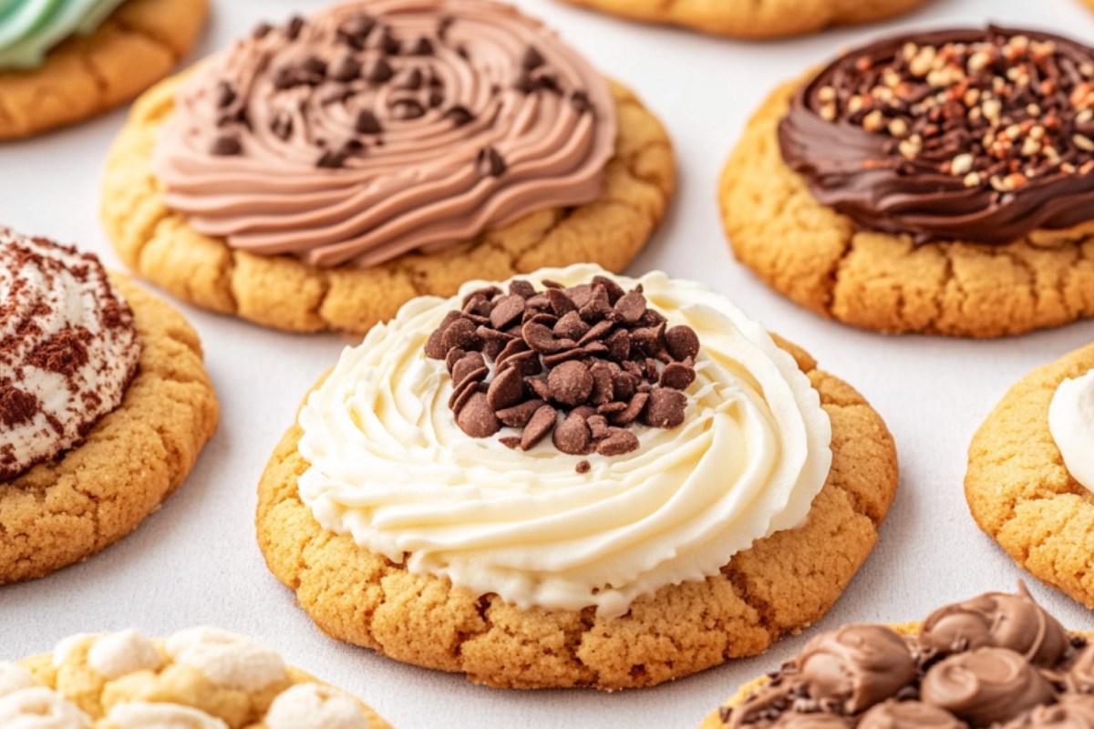 Crumbl Cookies mit verschiedenen Toppings.