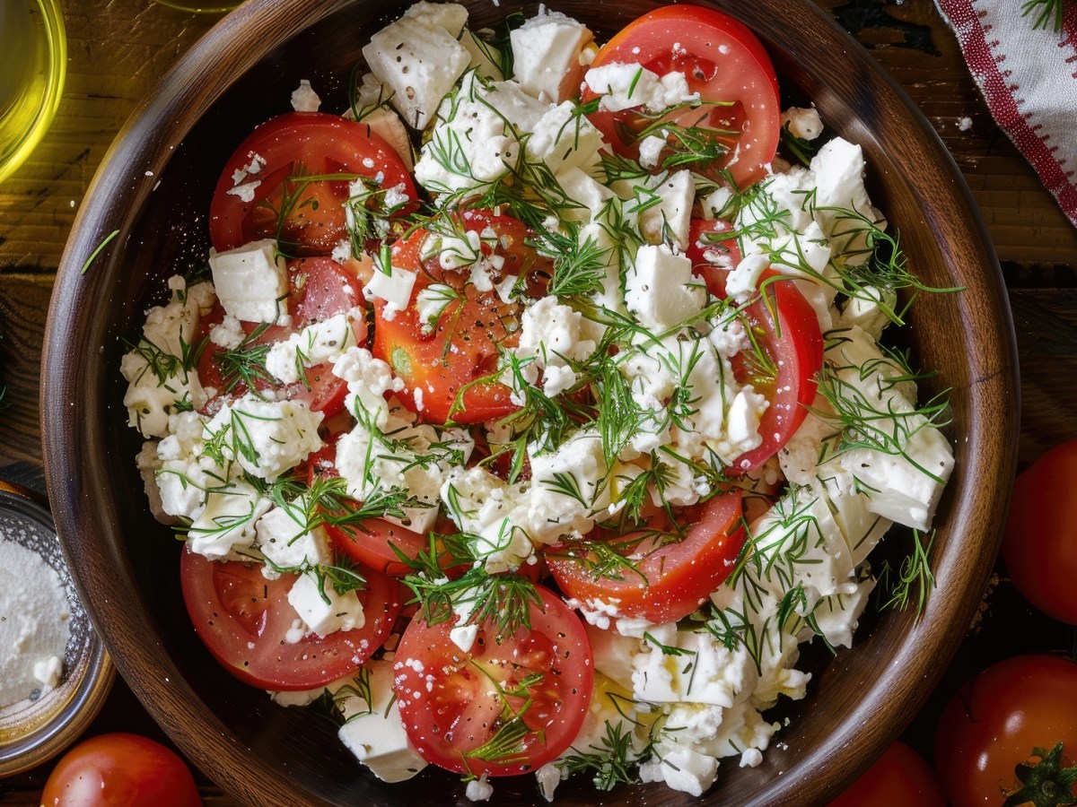 Schale mit HÃ¼ttenkÃ¤se-Feta-Salat