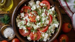 Schale mit Hüttenkäse-Feta-Salat