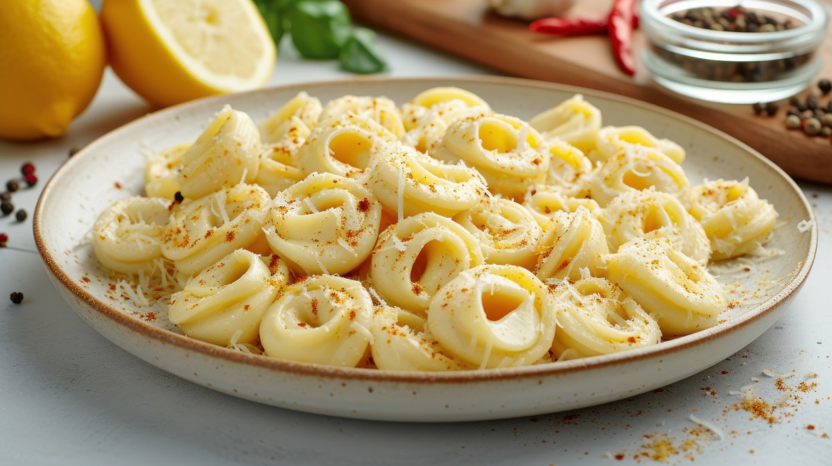 Teller mit Tortellini mit Zitronenbutter