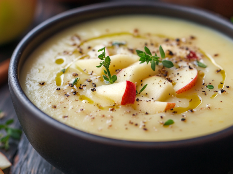 Schale mit Apfel-Sellerie-Suppe