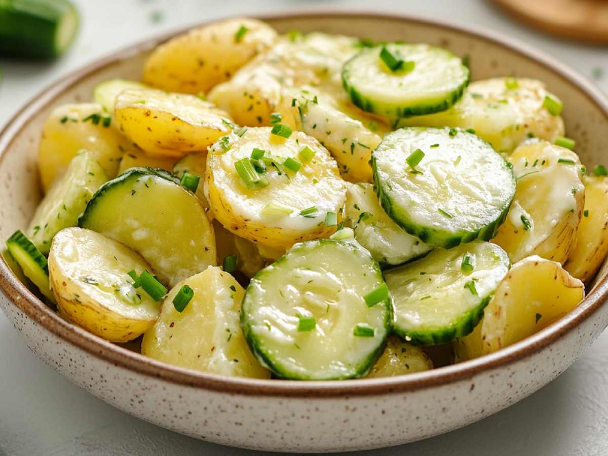 Schale mit Kartoffel-Gurken-Salat