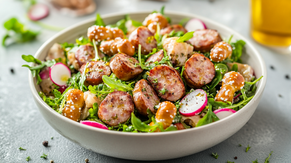 Schale mit Weißwurstsalat mit Bierdressing