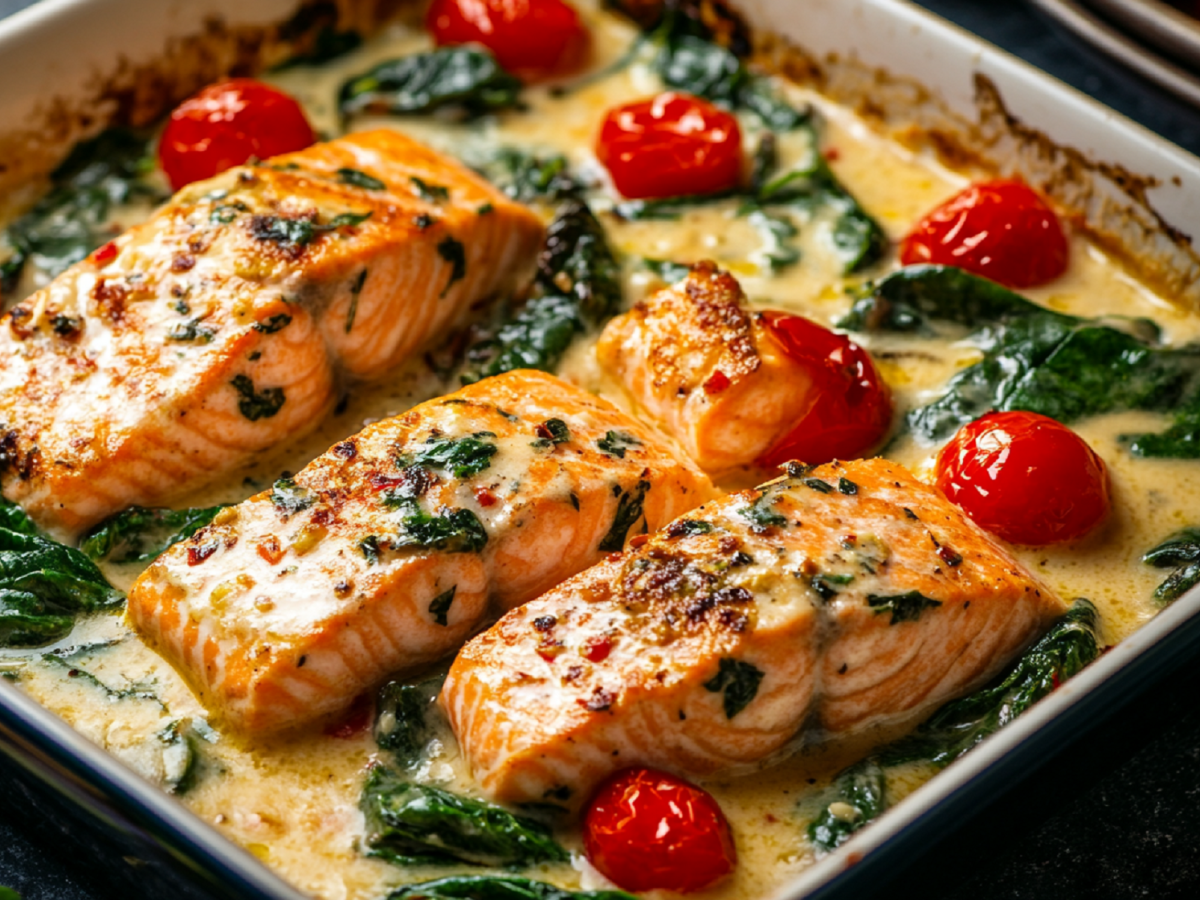 Ofenlachs mit Spinat und Tomaten: schnelle Feierabendküche