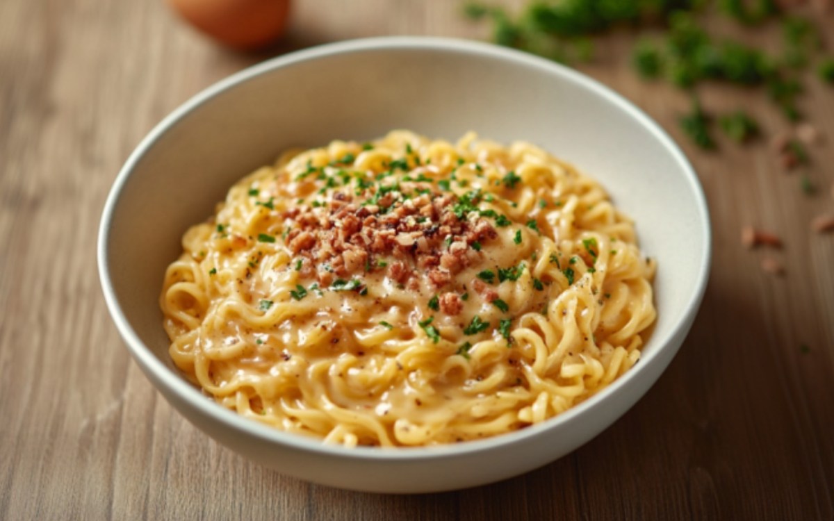 Eine Schüssel Ramen Carbonara.