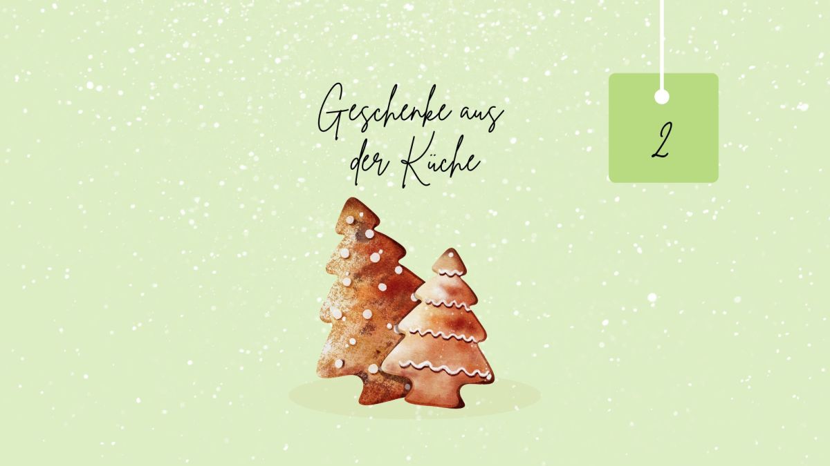 Plätzchen verschenken: Adventskalendertürchen mit Plätzchen in Tannenbaumform.