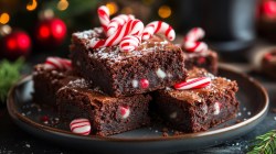 Teller mit Pfefferminz-Brownies mit Zuckerstangen