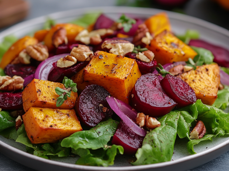 Dieser Ofensalat mit gebackener Roter Bete und Kürbis ist ein Favorit