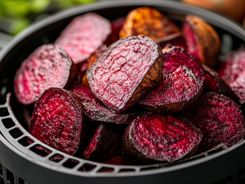 Ein Korb mit Rote Bete aus der Heißluftfritteuse.