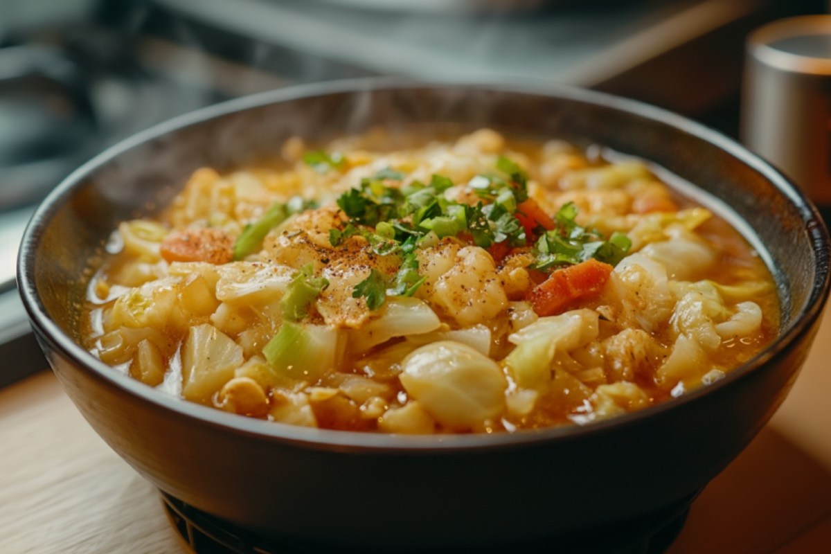 Eine Schale mit Weißkohl-Curry.