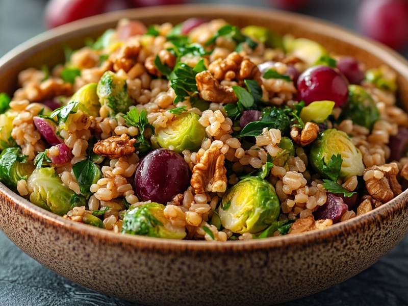 Schale mit Buchweizen-Rosenkohl-Salat