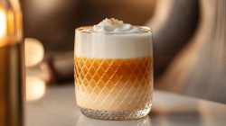 Ein Glas mit Eierlikör-Macchiato