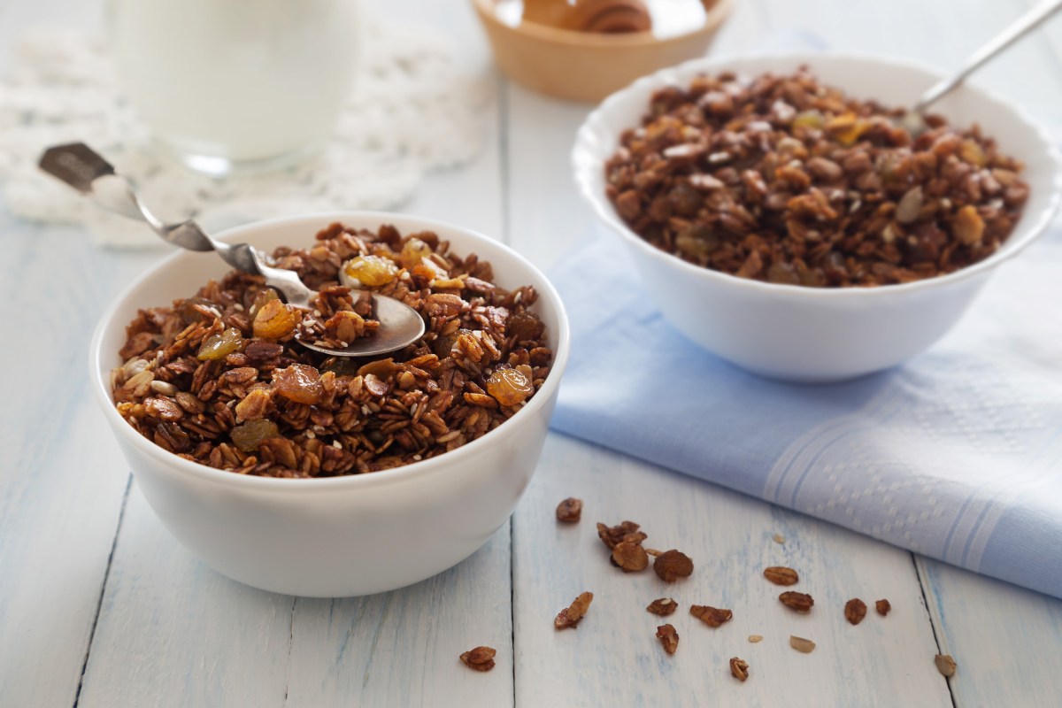 Zwei SchÃ¼sseln mit Schoko-Granola.