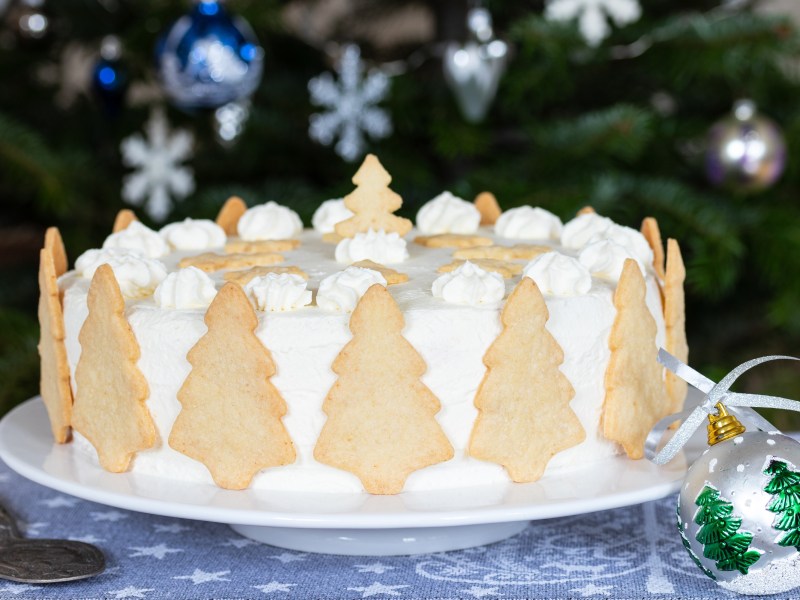 Eine Weihnachtstorte mit PlÃ¤tzchen.