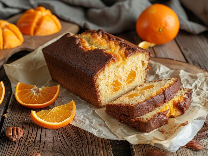 Angeschnittener Orangen-Joghurt-Kuchen