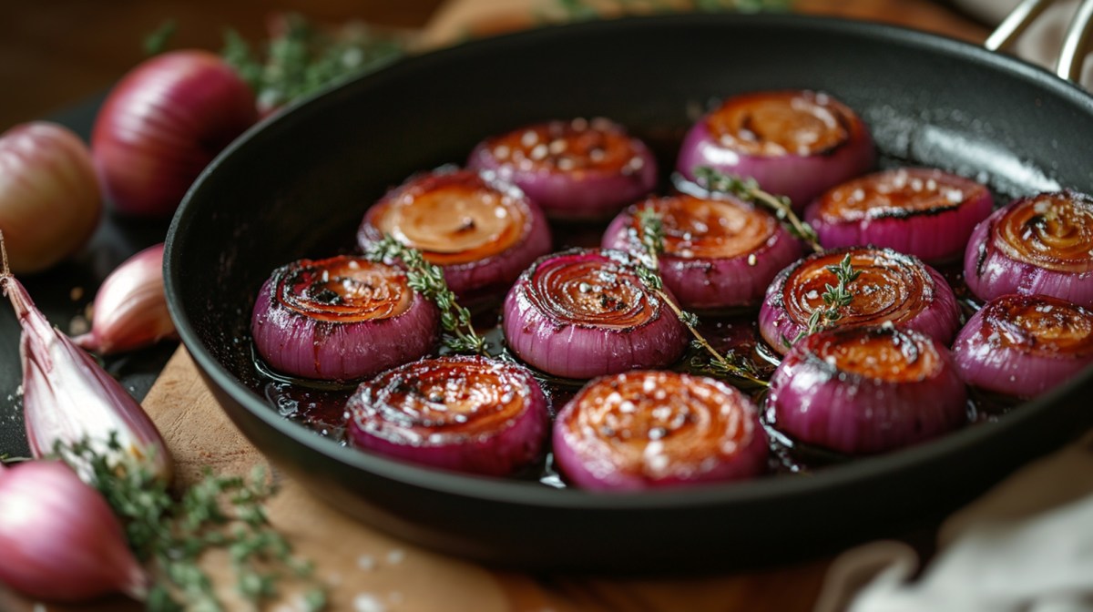 Pfanne mit Balsamico-Zwiebeln