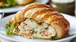 Croissant mit Hähnchen-Mandarinen-Salat auf einem Teller