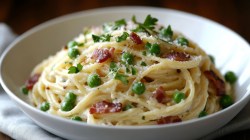 Teller mit Erbsen-Carbonara