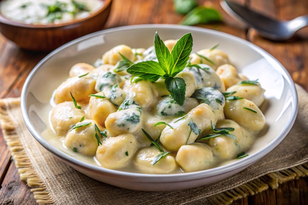 Teller mit Gnocchi in Gorgonzolasoße